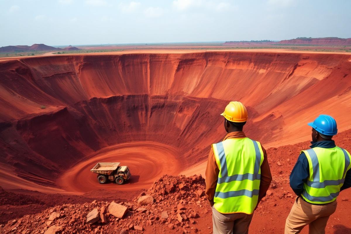 Open-pit mining operation with crew in Liberia