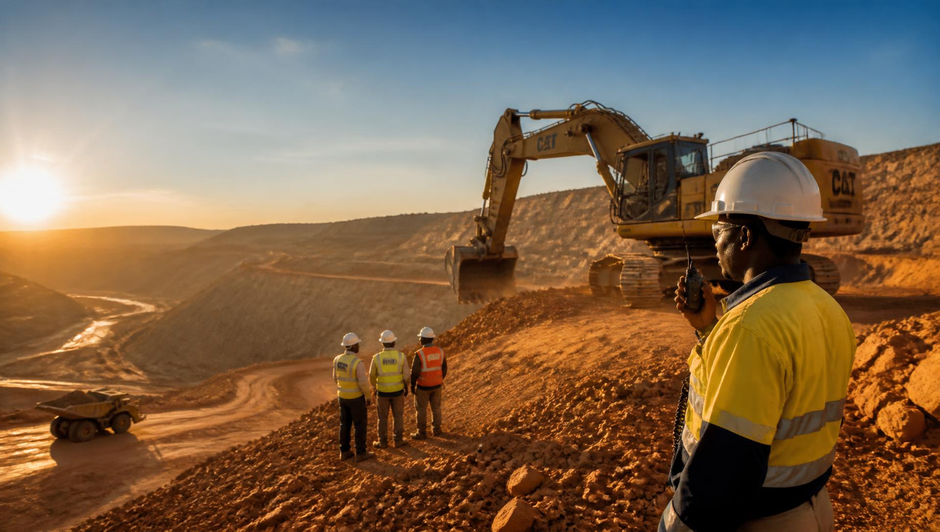 PRGII crew supervising an open-pit gold mining operation in Liberia at sunrise